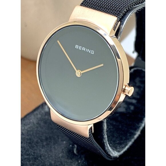 Bering Women's Watch 14531-166 Quartz Rose Gold Black Mesh Stainless Ste…